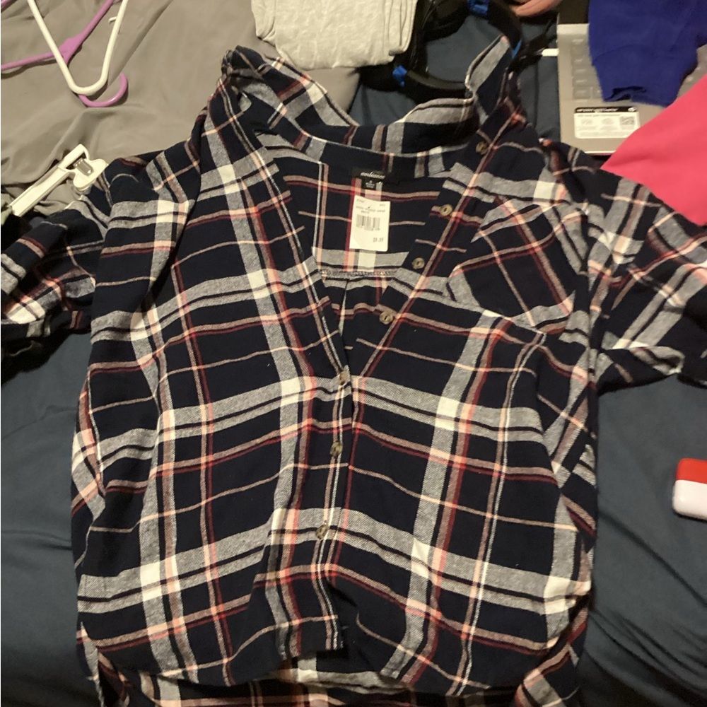 Plaid Kids Shirt - Navy and Red